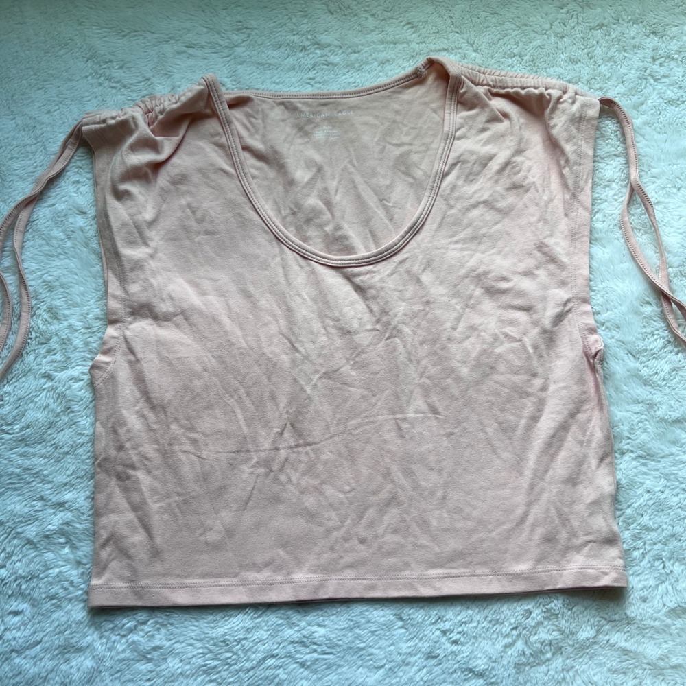 American Eagle Peach Cinched Tie Shoulder Scoop Neck Tank Top Womens Large NEW